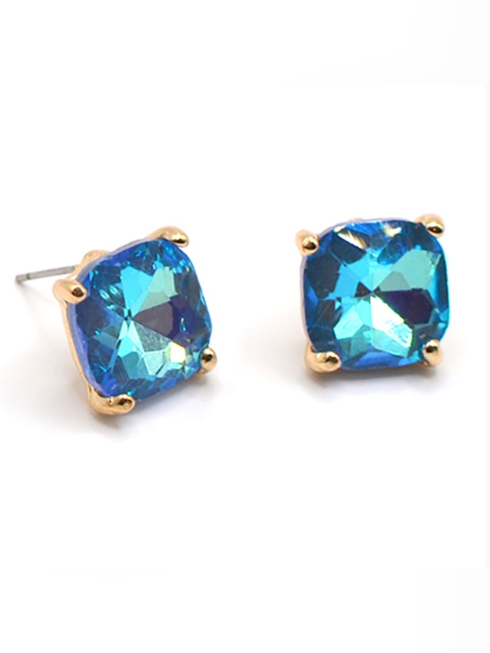 Blue AB 12mm Square Glass Bead Stud Earrings